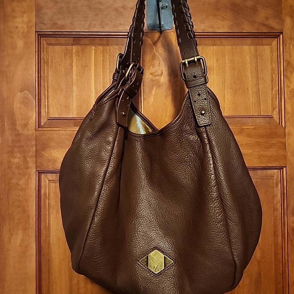 Luxe Rachel Zoe Brown Pebbled Leather Shoulder buckle bucket braided bag - Picture 15 of 16